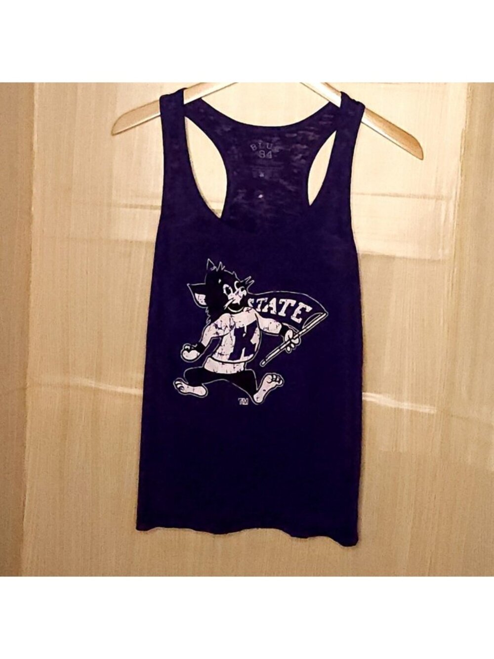 Kansas State University Purple Cat Vintage Look Burnout Tank Top Blue 84